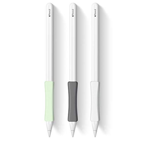 3 Pack iPencil Grips Case Cover Silicone Sleeve Holder Compatible with Apple Pencil 2nd Generation, iPad Pro 11 12.9 inch 2018 (White, Grey, Green)